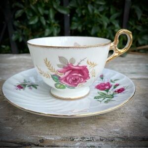Old Royal Bone China tea cup & saucer rose gold gilded